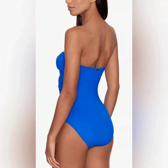 Ralph Lauren Royal Blue Lace-Up Bandeau Tummy-Control One-Piece Swimsuit Size 12 - Picture 4 of 11